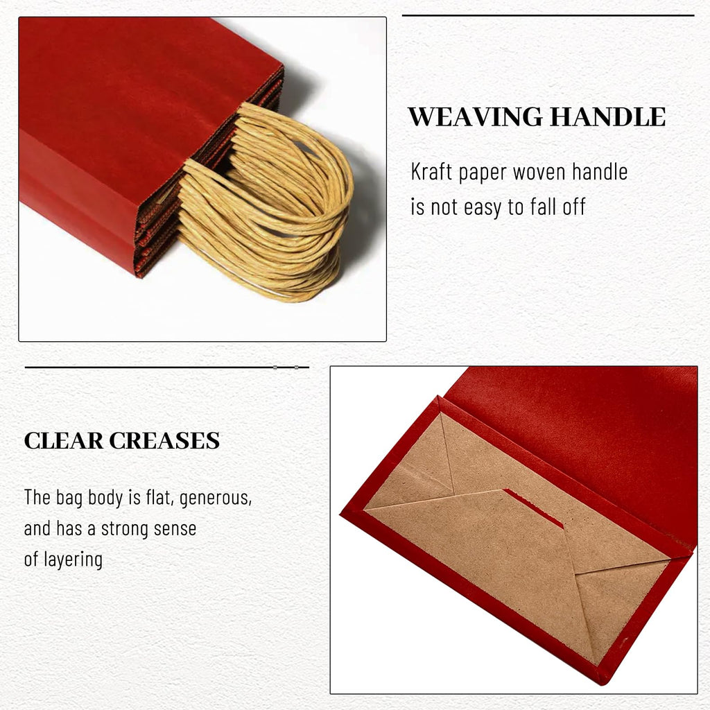 Gift Bags 8.25"x5.9 "x3.15" 100Pcs Paper Bags with Handles,kraft paper Bags for Small Business Christmas Bulk Bags, Wedding Party Favor Bags,Shopping Lunch Bags, Halloween Trick-or-Treat Bags (Red)
