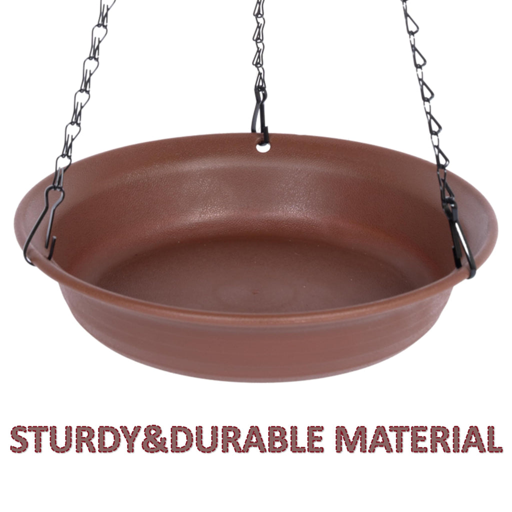 VUWEZ Hanging Bird Bath, Hanging Bird Water Feeder for Outdoors, Feeder Bowl, 1 Pack Birdbath Tray Accessories for Outside, Plastic Birdbaths Tray for Garden Patio Decoration (14", Chocolate)