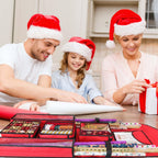 Woodoulogy Hanging Gift Wrapping Paper Storage, 40"X17" Red Double-Sided Christmas Wrapper Bag Container, Oxford Craft Roll Organizer, Present Wrap Holder for Bedroom Closet, Door, Cabinet