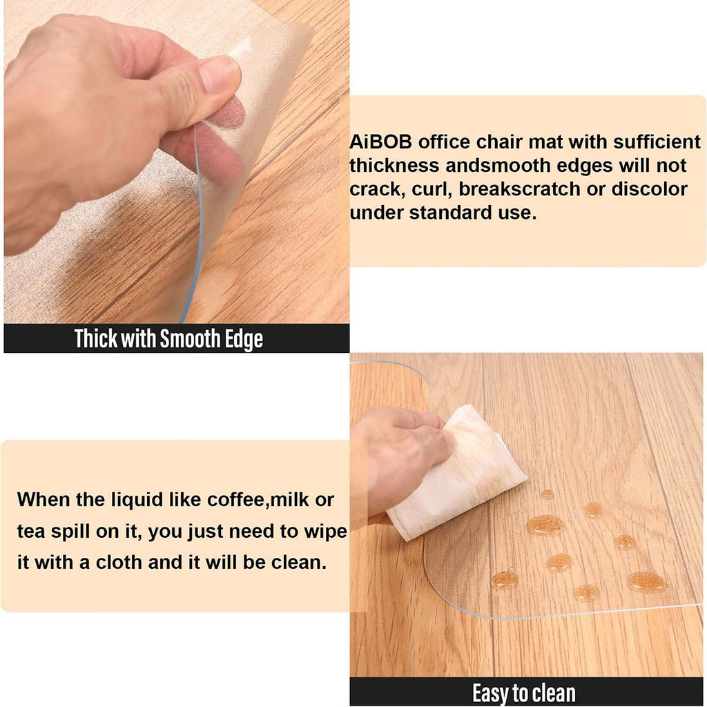 AiBOB Office Chair Mat for Hardwood Floor, 36 X 48 inches, Hard Floor Chair Mats Under Computer Desk, Easy Glide for Rolling Chairs, No Curling