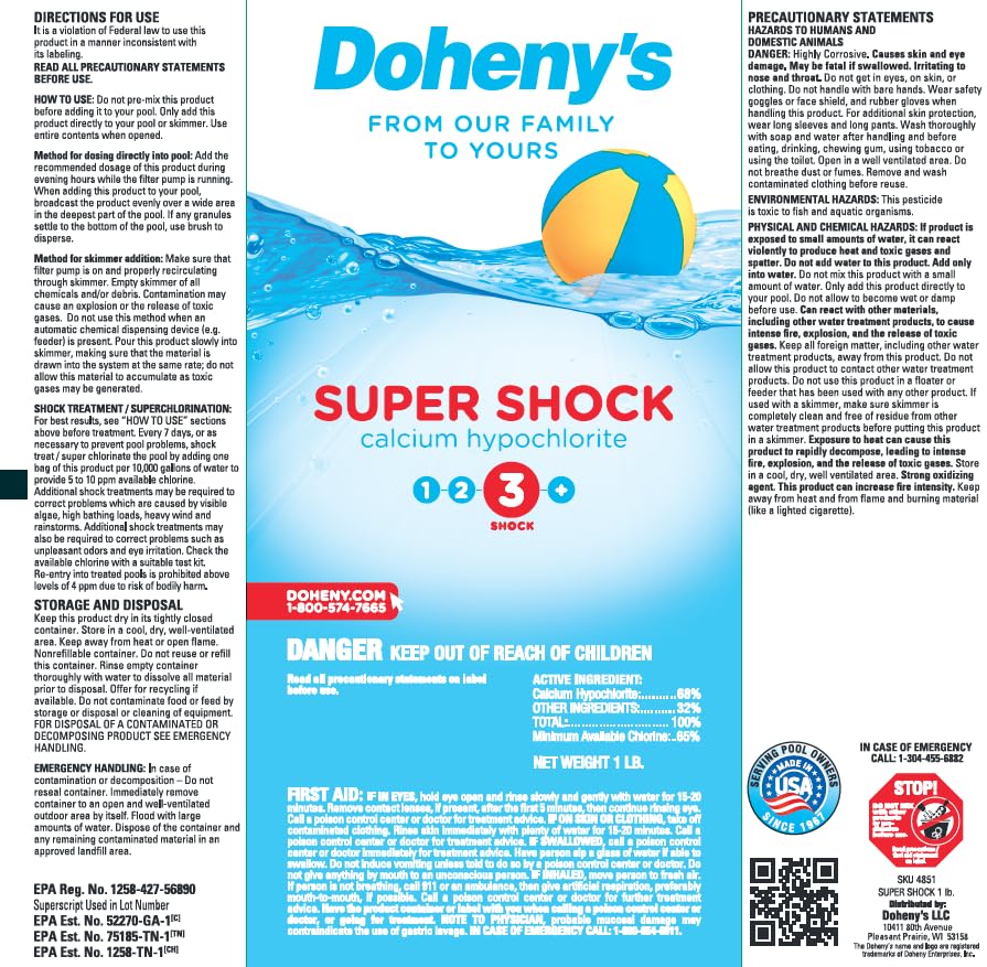 Doheny's Super Pool Shock | Pro-Grade Chlorine Shock, Quick-Dissolving, Fast-Acting 68% Cal-Hypo Granular Pool Shock | 24 x 1lb Bags, Proudly Made in the USA