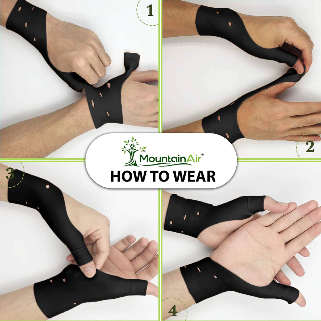 MountainAir Gel Thumb Braces (4 Pcs) – Waterproof and Unisex Wrist Brace With Thumb Support- Hand Brace for Arthritis Pain– Super Soft & Comfortable – Made With Latex Rubber (Black)