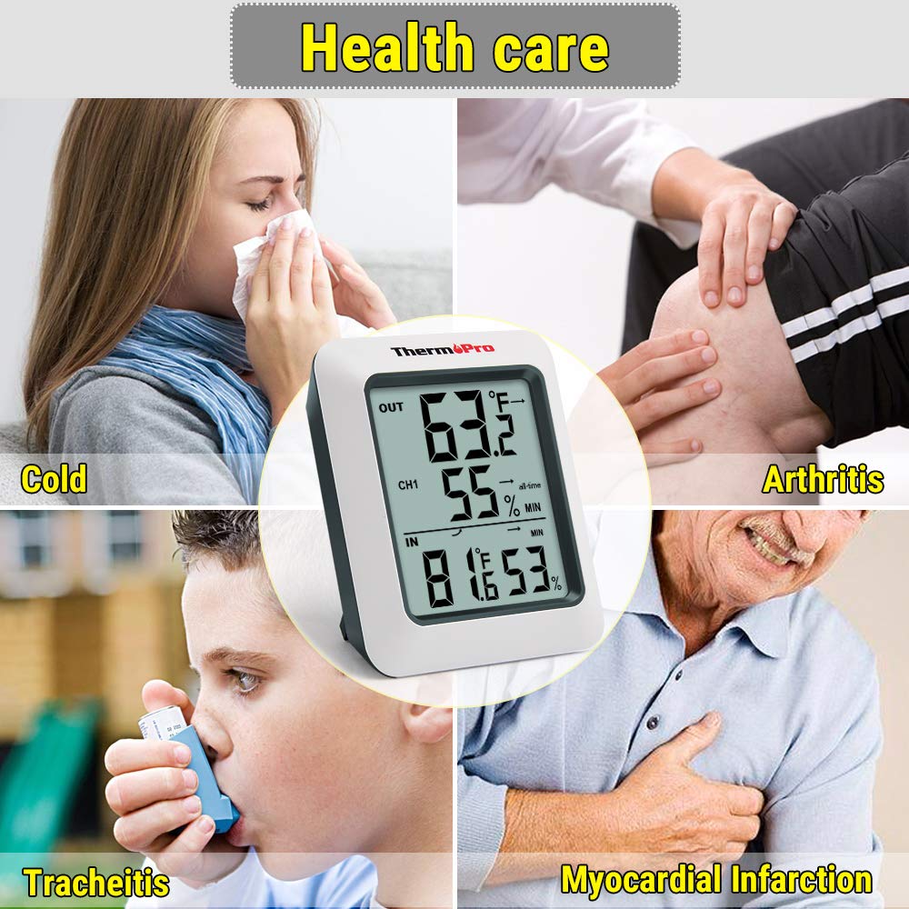 ThermoPro TP60 Digital Hygrometer Indoor Outdoor Thermometer Wireless Temperature and Humidity Gauge Monitor Room Thermometer with 200ft/60m Range Humidity Meter