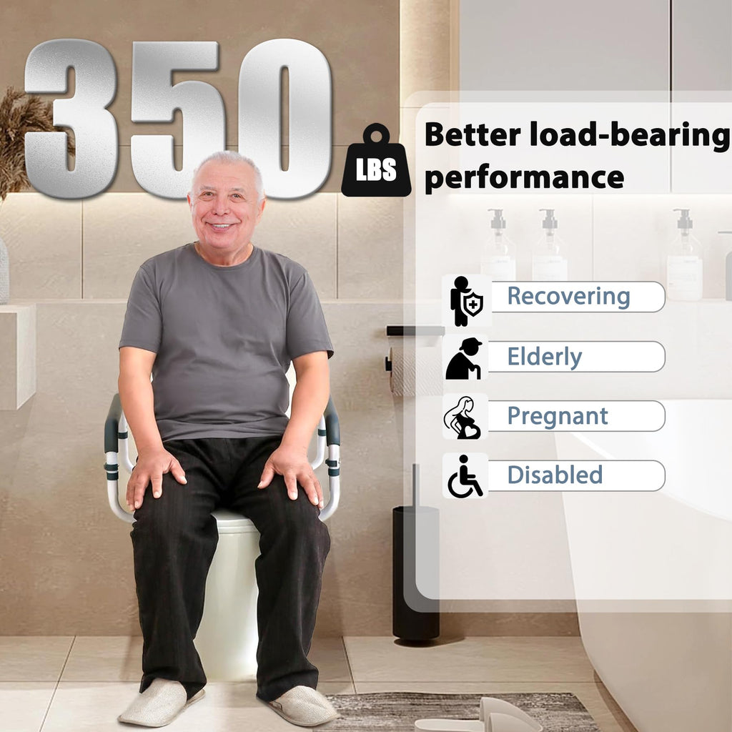 Toilet Safety Rail, Toilet Grab Bars for Seniors and Disabled with Adjustable Width, Toilet Safety Frame for Seniors Supports 350lbs (White - Capacity 350 lbs)