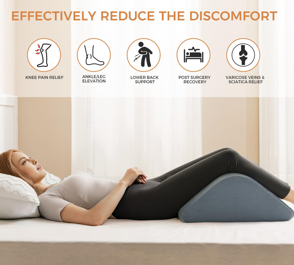 Knee Wedge Pillow 6.3'' for Post-Surgery Recovery - Leg Elevation Support for Sleep Position,Alleviating Lower Back & Hip Pain Enhancing Circulation in Ankles Legs Triangle Pillow with Removable Cover