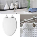 Mayfair Bennett Toilet Seat with Brushed Nickel Hinges, Slow Close Wood Seat, Secure Metal Hinges, Easy Install, Elongated, White