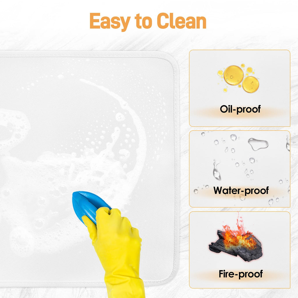 Amerbro Heat Resistant Mats for Countertop - Fireproof 16x24 in Heat Resistant Mats for Air Fryer - Kitchen Countertop Protector Hot Pad for Air Fryer, Coffee Maker, Stand Mixer, Oven 2PCS - White