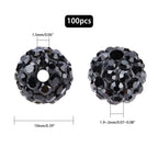 PH PandaHall 100pcs 10mm Black Rhinestones Beads Pave Disco Ball Clay Beads, Polymer Clay Rhinestone Beads Round Crystal Beads for Bracelet Necklace Earring Jewelry Making Halloween Christmas Decor