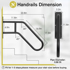 Auroras Hand Rails for Outdoor Steps, 28.7" Outdoor Handrail - Auroras Wall Mount Handrail, Handrail for 1-3 Steps, U-Shaped Handrails for Kids, Elderly, Pregnant Women, Disabled (Black)