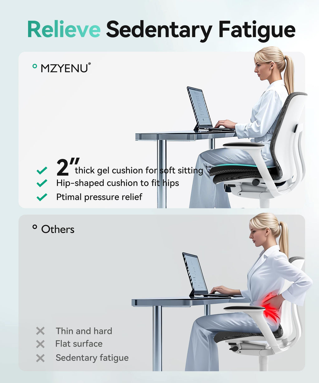 MZYENU Gel Seat Cushion, Cool Chair Cushion for Office Chairs, Driving Car Cushion Breathable, Wheelchair Cushions for Pressure Relief, Back Pain for Seat Cushions, Chair Pad with No-Slip Cover