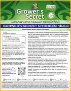 1lb Organic Nitrogen 16-0-0 Grower's Secret Water Soluble Farm-Grade Garden Fertilizer With Soy-Based Amino Acids Good For Leafy Greens & Vegetative Growth