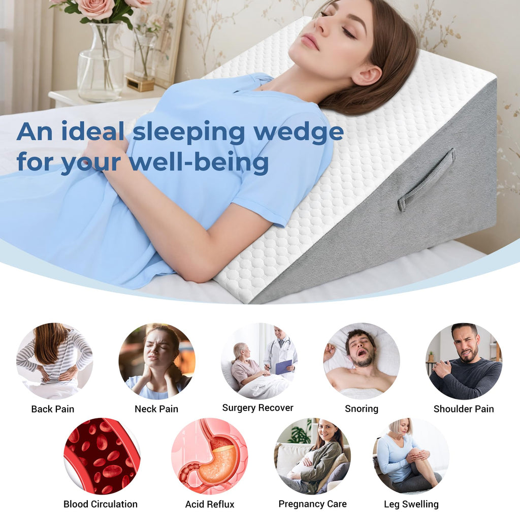 COOLBEBE Bed Wedge Pillow for Sleeping,12Inch Elevated Wedge Pillow for Sleep Apnea, 12" Foam Wedge Triangle Pad for Acid Reflux, Gerd and Snoring - Breathable Air Layer Washable Cover