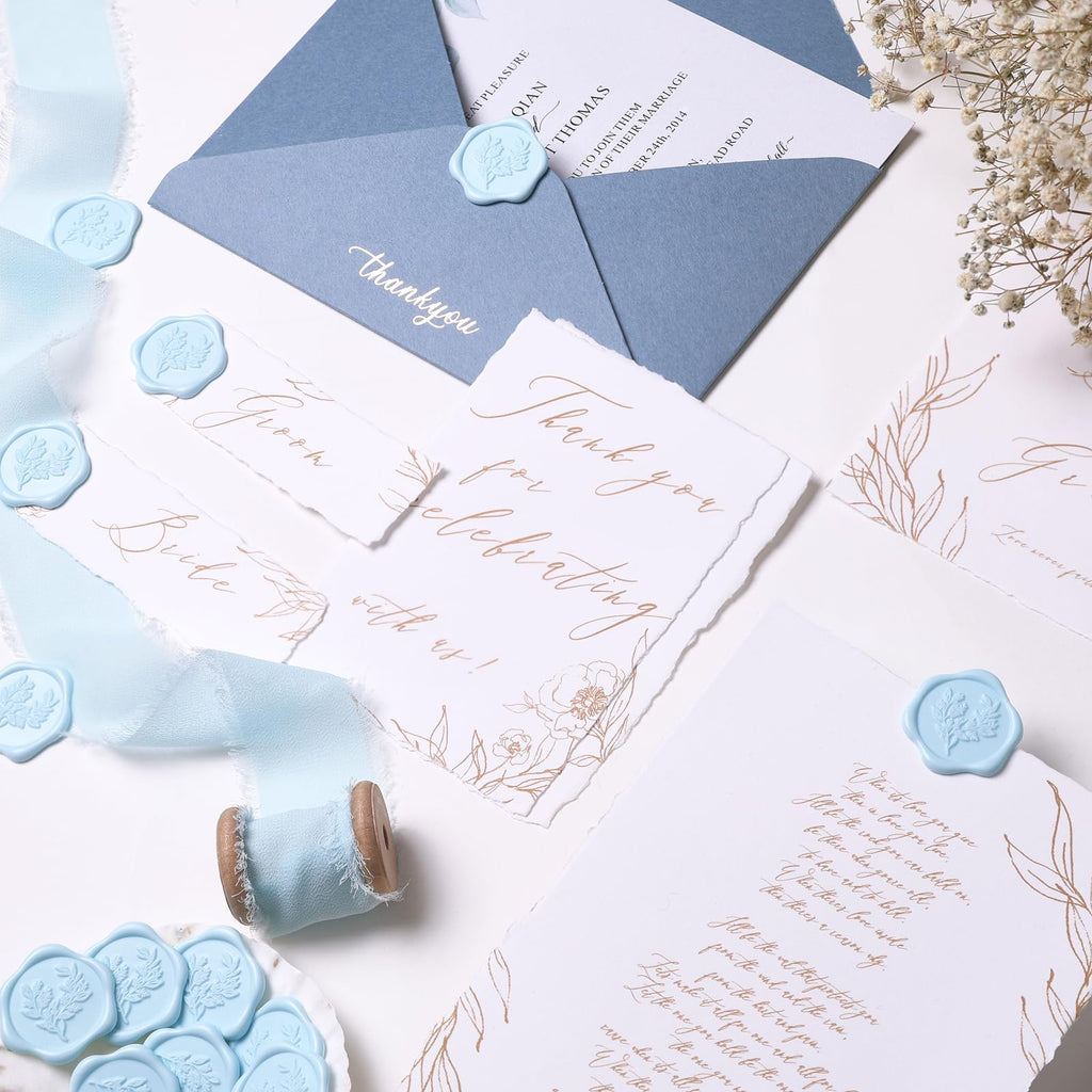 UNIQOOO Wax Seal Stickers - Eucalyptus Wedding Invitation Envelope Seal Stickers, 50 Pcs Self- Adhesive Light Blue Stickers, Perfect for Invitation, Christmas, Gift Wrapping