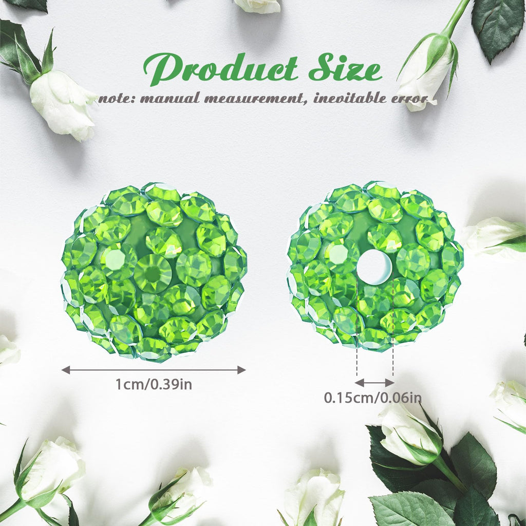 Hicarer 120 Pcs Rhinestone Beads for Jewelry Making 10mm Shiny Crystal Diamond Clay Beads Disco Ball Polymer Clay Round Bead Bulk for Crafting DIY Bracelet Necklace Earring Christmas(Fruit Green)