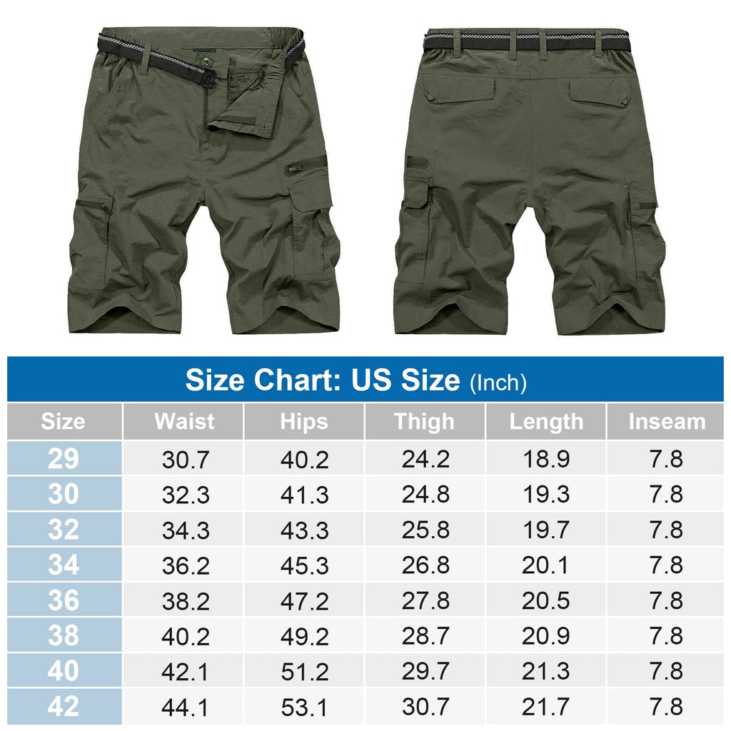 Jessie Kidden Mens Outdoor Casual Expandable Waist Lightweight Water Resistant Quick Dry Fishing Hiking Shorts #6222-Army Green,42