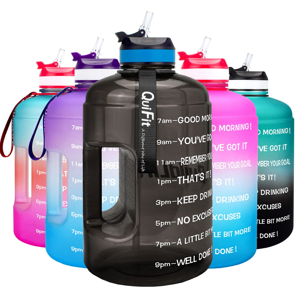 Motivational Gallon Water Bottle - with Straw & Time Marker BPA Free Large Reusable Sport Water Jug with Handle for Fitness Outdoor Enthusiasts Leak-Proof(Black,1 gallon)