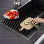 EMBATHER Roll Up Dish Drying Rack Over The Sink, 17.5'' x 11.2'' Dish Drying Rack for Kitchen Counter, Multipurpose Silicone Wrapped Foldable Kitchen Drainer Rack, Anti-Slip, Black
