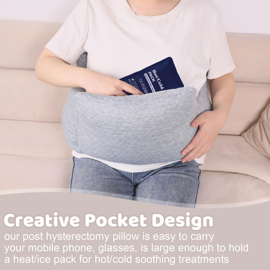 RoamReady Hysterectomy Recovery Pillow, Post-Surgery Cushion for Abdomen C-Section Tummy Tuck Lumpectomy Myomectomy Patients Must Haves Abdominal Pillow with Pocket