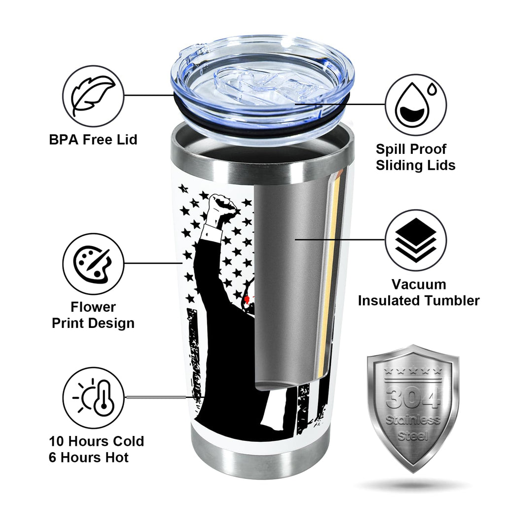 Icesip 20 oz Trump Coffee Mug with Lid and Straw, 20oz Stainless Steel Travel Tumbler Cup, Trump Fight Gifts Donald Trump Merchandise, Vacuum Insulated Mug for Hot and Cold Drinks, White 1pack