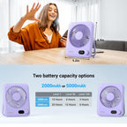 Small Desk Fan Personal Fans: 5000mah 25 Hours Battery Office Quiet Mini Desktop Fan Portable Rechargeable Travel Essentials (Purple, 2000 mAh)