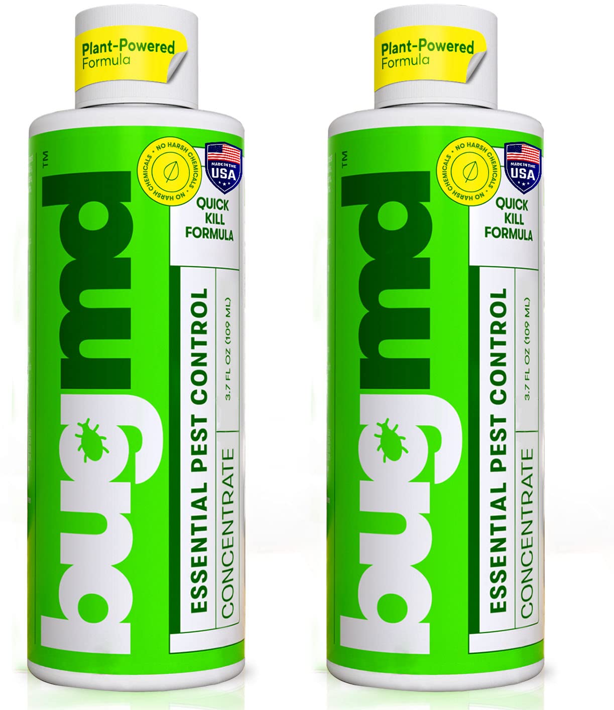 BugMD Pest Control Essential Oil Concentrate 3.7 oz (2-Pack), Plant-Powered Bug Spray Quick Kills Flies, Ants, Fleas, Ticks, Roaches, Mosquitoes