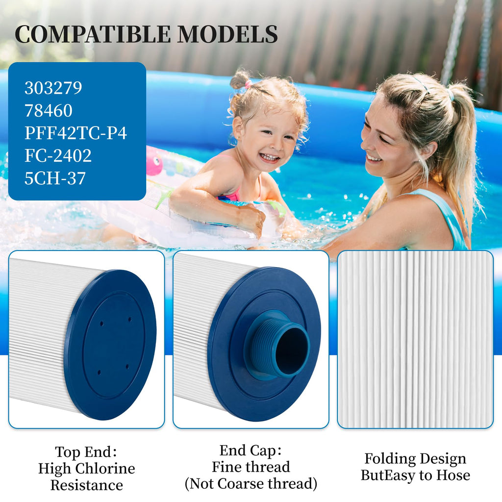 Porscan Spa Filter Replacement for Watkins 303279 Filbur FC-2402, Hot Tub Filter Cartridge 5CH-37 PFF42TC-P4 78460 Conpatible with LifeSmart, Free Flow, AquaTerra, Fantasy - 2 Pack