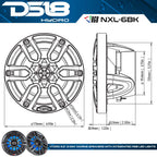 DS18 HYDRO NXL-6 - High End Coaxial Speaker Pair - 2-Way Marine Speaker w/Integrated RGB Lights - 300 Watt - 100% UV Stable - Water Resistant Speakers - 6.5 Inches, Black