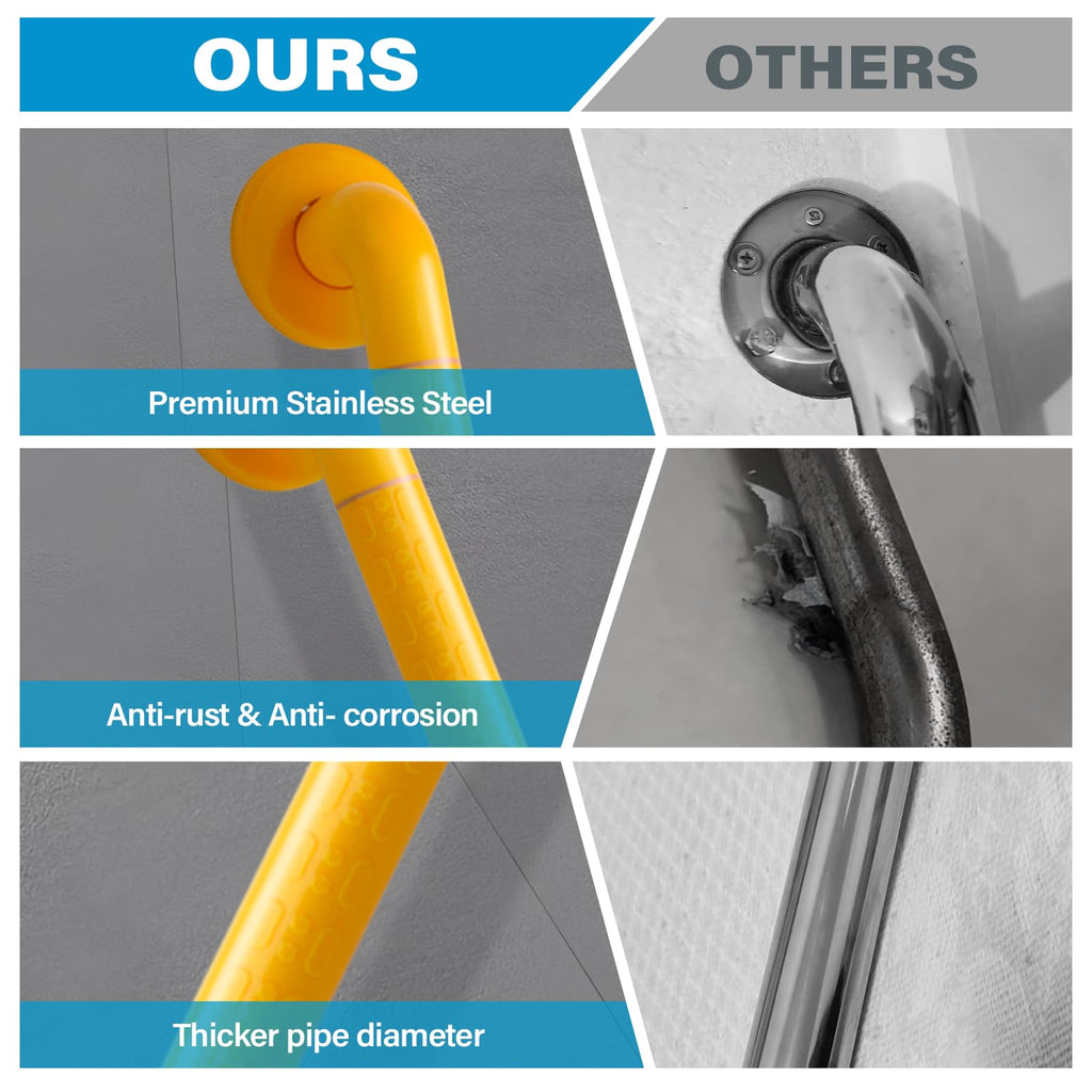 2 Pack 12 Inch Grab Bars for Bathtubs and Showers, Safety Shower Grab Bar, Shower Handle, Handicap Grab Bars, Anti Slip Shower Handles for Elderly, Noctilucent, Yellow