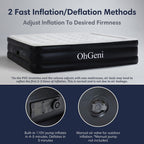 OhGeni Queen Air Mattress with Built in Pump, Blow Up Colchones Inflables Mattress for Guests, Foldable Portable Air Mattresses with Carrying Bag, 18" Raised Elevated Air Bed for Camping,Black Airbed