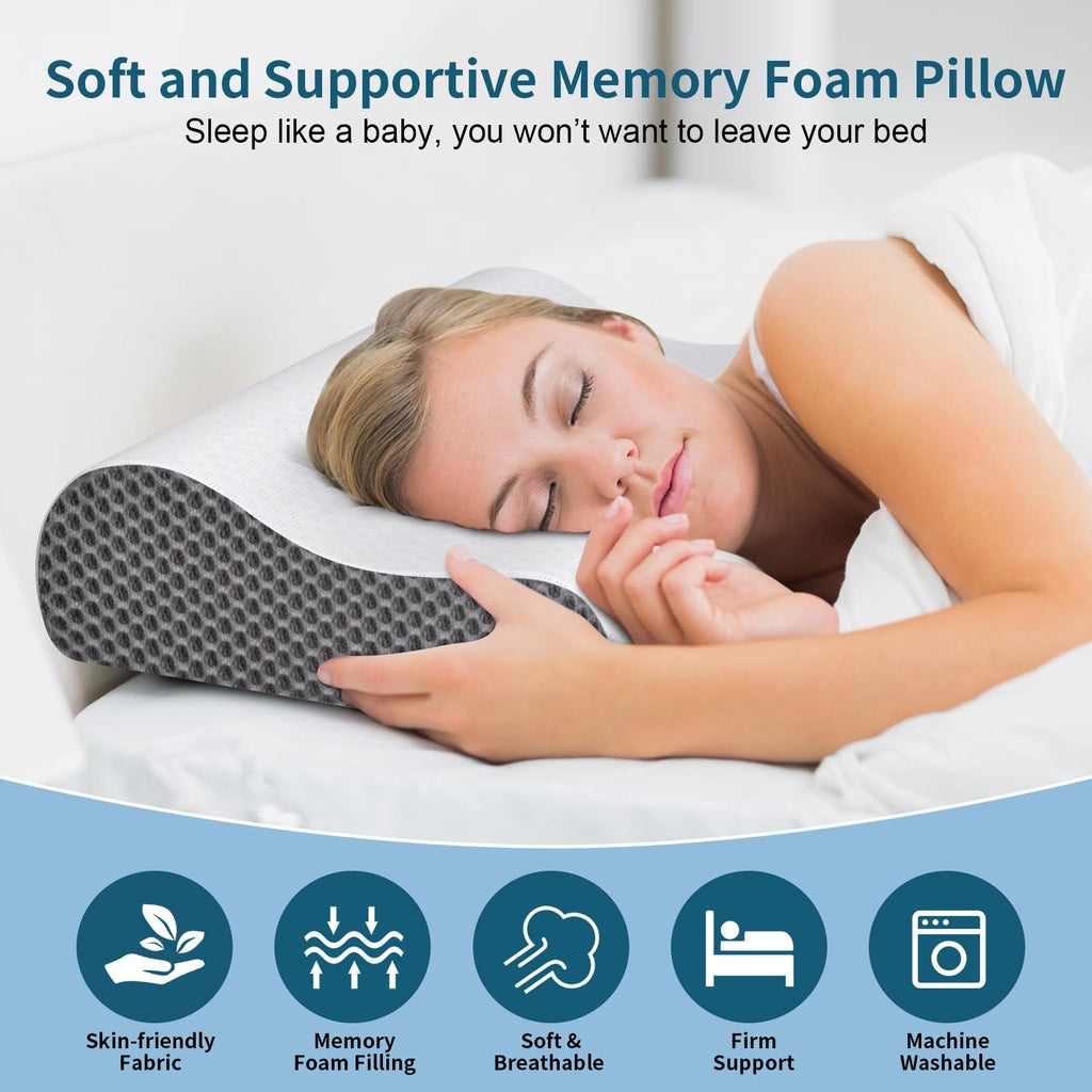Neck Pillow Cervical Pillow for Pain Relief, Contour Memory Foam Pillows Ergonomic Pillow for Sleeping Bed Pillow Neck Support with Cooling Pillowcase Orthopedic Pillow for Side Back Stomach Sleepers