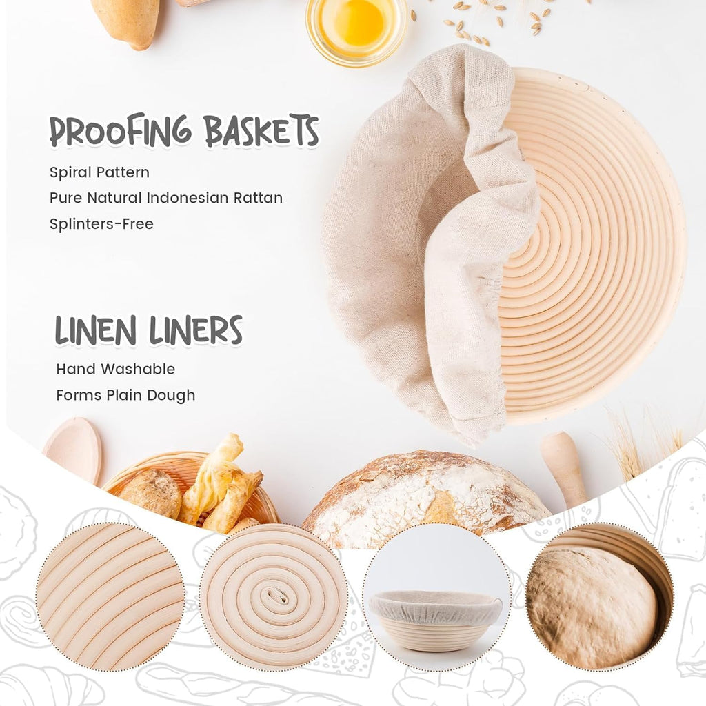 DOYOLLA Bread Proofing Baskets Set of 2 12 inch Round Dough Proofing Bowls w/Liners Perfect for Home Sourdough Bakers Baking
