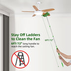 Zavrski Ceiling Fan Cleaner Duster with 6 Ft/72'' Extension Pole High Ceiling Fan Blade Cleaning Tool Microfiber Duster Reusable Pads for Cleaning Ceiling Fan, Baseboard, Blind, Cobweb, Molding