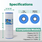 TOREAD Pool Replacement Filter for PA175, Hayward CX1750RE, C1750, Unicel C-8417, Filbur FC-1294, 25230-0175S, 817-0175P, Aladdin 27501, L x OD: 28 3/16" x8 15/16"