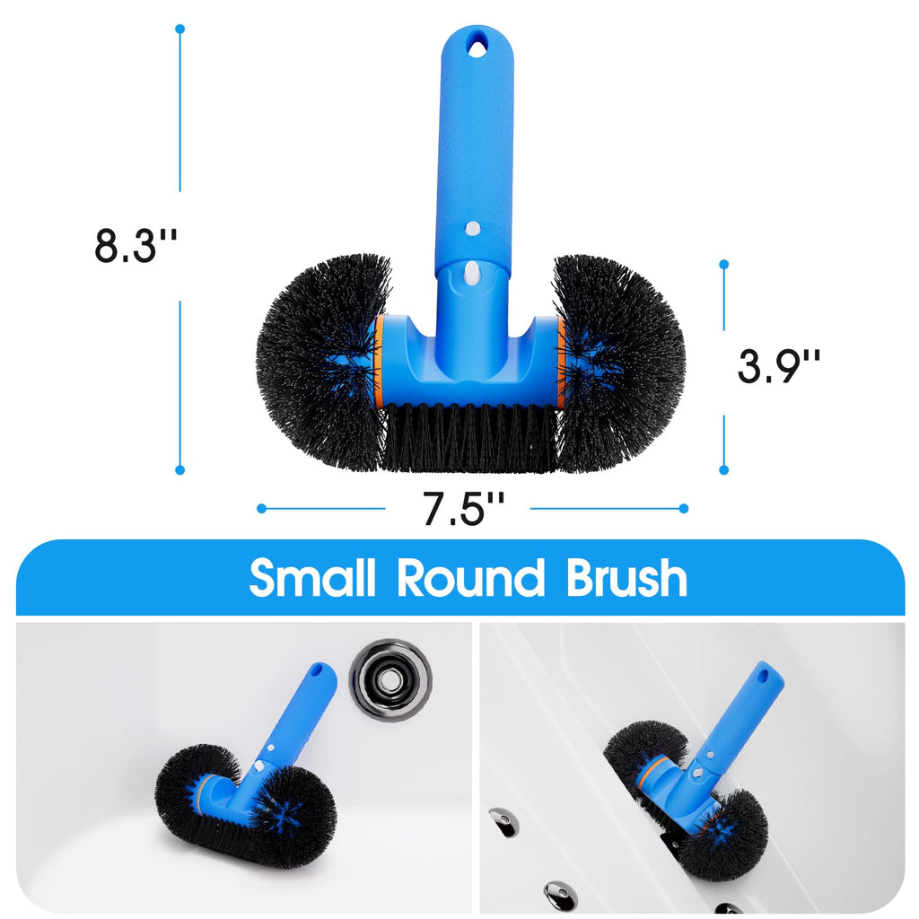 TidyMister 4-in-1 Spa Cleaning Set - Hot Tub Small Pools Maintenance Accessories Kit with Skimmer Net Round Brush Scrubber and 2ft Pole