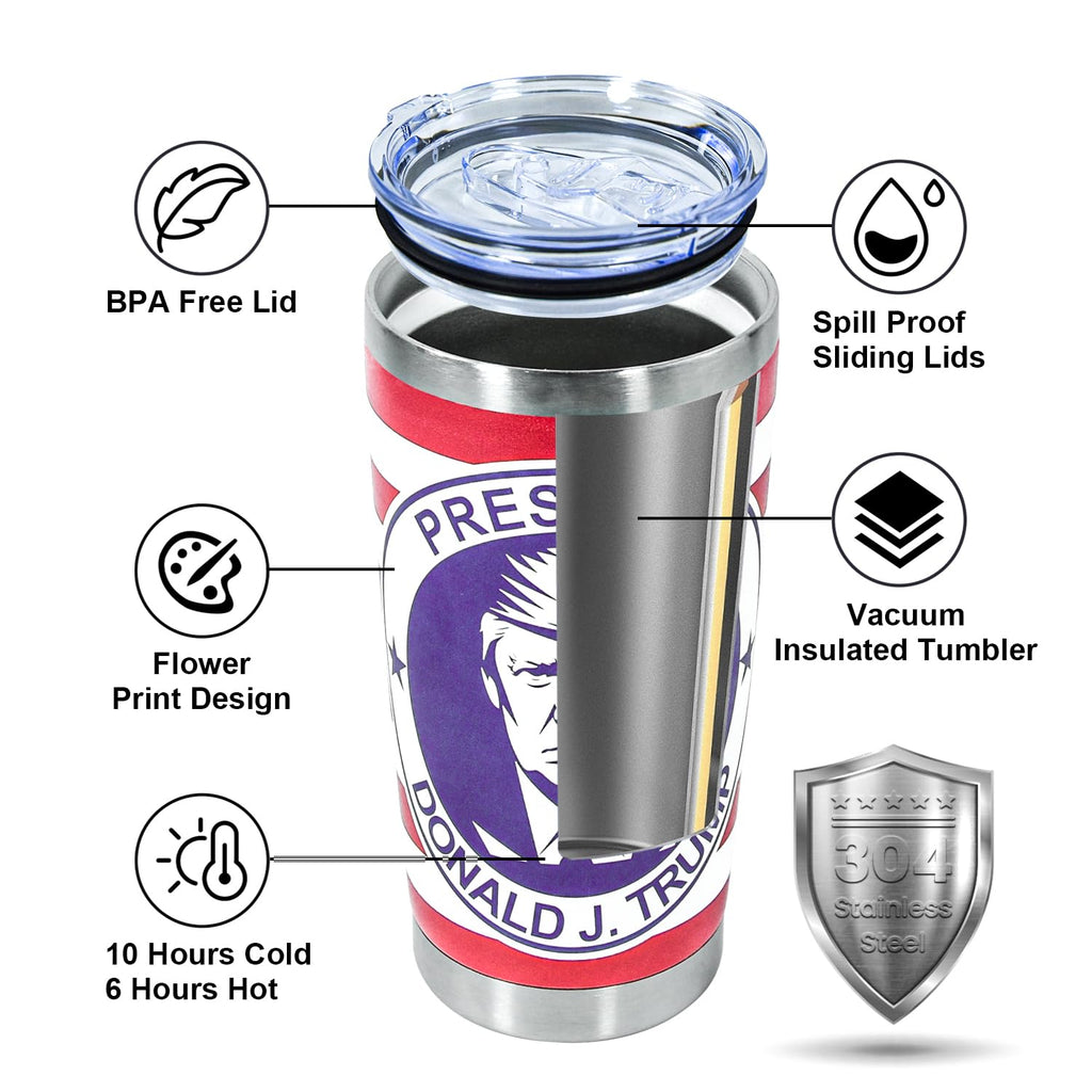 Icesip 20 oz Trump 2024 coffee Tumbler Mug with Lid and Straw, Donald Trump Merchandise, 20oz Cup Stainless Steel Travel Coffee Water Bottle for Hot and Cold Drinks Gift, Colorful 1pcs