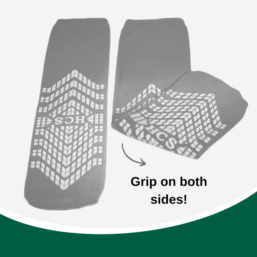 HCS Bariatric Hospital Socks with Grips for Women & Men (6 Pairs) - Non Slip Socks for Elderly/Non Skid Socks for Seniors - Fall Risk Patient Slippers (Gray, Bariatric)