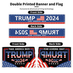 Probsin Trump 2024 Banner 120" x 20" with Trump 2024 Flag 3x5 Ft Set Take America Back Decorations Trump 2024 Yard Sign Party Supplies Backdrop Hanging Outdoor Gate Decor Fence Door Indoor Wall