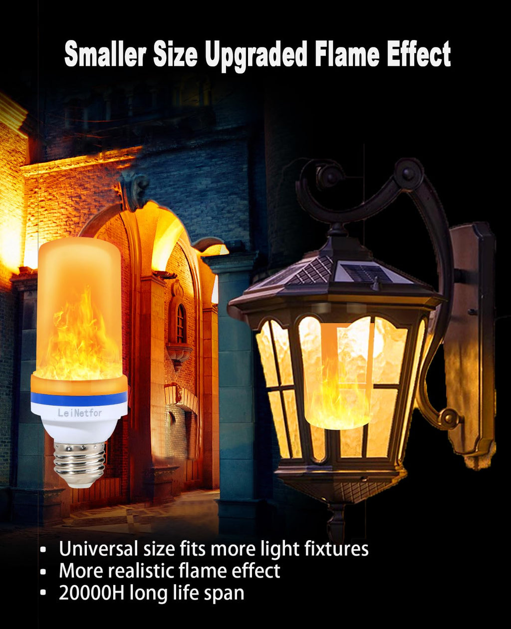 LeiNetfor Led Flame Effect Light Bulb, 4 Modes Flickering Light Bulbs Halloween Decorations,E27 Base Outdoor Led Fire Light Bulbs with Gravity Sensor for Christmas,4W Flame Light Bulbs (Yellow-4Pack)