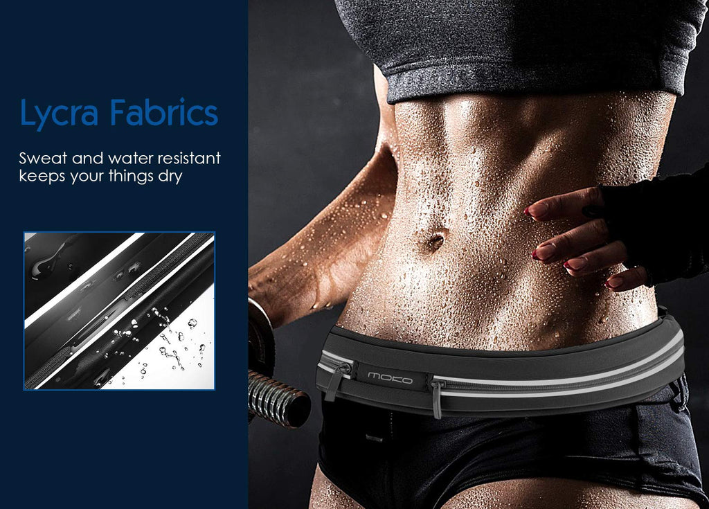 Sports Running Belt,Outdoor Dual Pouch Sweatproof Reflective Slim Waist Pack,Fitness Workout Belt Fanny Pack Compatible with iPhone 11/11 Pro Max/X/Xr/Xs Max/8/7, Galaxy Note 10/10 Plus, S20/S10