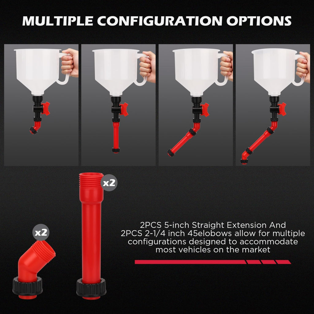 22-Piece No-Spill Coolant Filling Funnel Kit and Siphon Hose Pump, Radiator Coolant Filling Spill-Proof Funnel Kit with Adapters, Extensions, PVC Hose, Engine Oil Funnels, Towel for Universal Vehicle