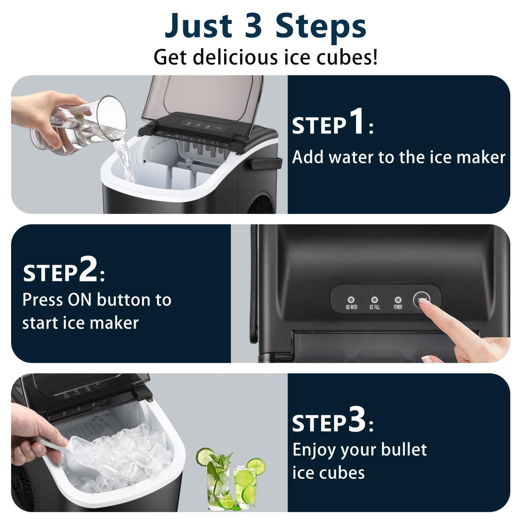 Antarctic Star Countertop Ice Maker Portable Ice Machine with Handle,Self-Cleaning Ice Makers, 26Lbs/24H, 9 Ice Cubes Ready in 6 Mins for Home Kitchen Bar Party (Black)