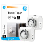 GE 24-Hour Indoor Plug-In Outlet Timer, 1 Polarized Outlet, Timers for Electrical Outlets Indoor, Light Timers Indoor, 30 Minute Intervals, Daily ON/OFF Cycle, Christmas Tree Timer, 2 Pack, 56177