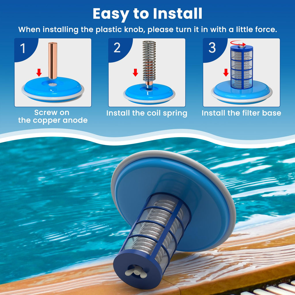 Troxlly Pool Ionizer Copper Replacement Kit - Replacement Copper Anodes 4.13 x 0.71 Inch Universal Fit for Solar Ionizer, Complete Set with All Accessories