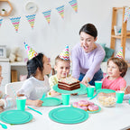 TWOWYHI 228PCS Teal Blue Party Supplies Set Include Paper Plates Cups Teal Blue Napkins Plastic Spoons Forks Knives for 30 Guests Disposable Party Dinnerware for Birthday Wedding Party Family Picnic