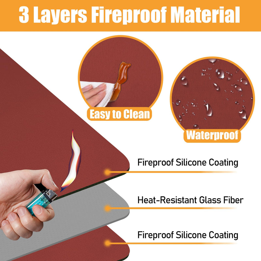 Amerbro Heat Resistant Mats for Countertop - Fireproof 16x20in Heat Resistant Mats for Air Fryer - Kitchen Countertop Protector for Air Fryer, Coffee Maker, Stand Mixer, Toaster, Oven 2PCS - Red