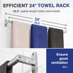 Powools Brushed Nickel Towel Rack for Bathroom - 24" Rustproof Towel Holder, Sturdy Towel Bar Wall Mounted, Space-Saving Towel Hanger, Bathroom Accessories, Home Decor, Apparment Essentials