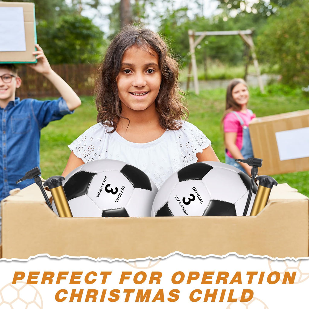 Glimin 6 Pcs Christian Charity Donation Supplies Deflated Soccer Ball Bulk with Pump Official Size Samaritan's Purse Operation Christmas Machine Stitched Ball(Size 4,Classic)
