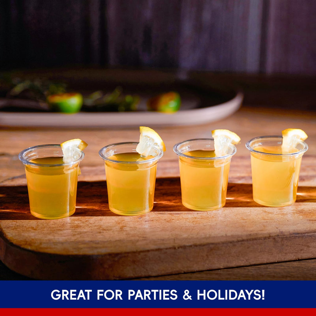 JOLLY CHEF 500 Pack Plastic Shot Glasses, 1 oz Clear Disposable Jelly Cups Reusable Perfect for Wine Tasting, Whiskey, Food Samples, Halloween, Thanksgiving Party, Wedding, Christmas