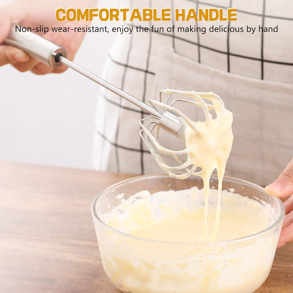 NileHome Stainless Steel Whisk 8" Hand Blender + 10" Semi-Automatic Rotary Kitchen Whisk Kitchen Wisk Wire Whisks for Cooking, Whisking, Blending, Beating, Stirring- 2 Pack...