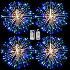 4PCS Battery Operated Lights 120LED Starburst String Lights LED Copper Wire Hanging Fairy Lights with Remote Timer Wedding Christmas Decorative Lights for Party Patio Garden Bedroom Indoor Outdoor